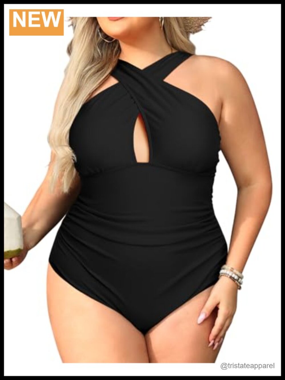Womens Plus Size One Piece Swimsuit Front Cross Keyhole Tummy Control Bathing